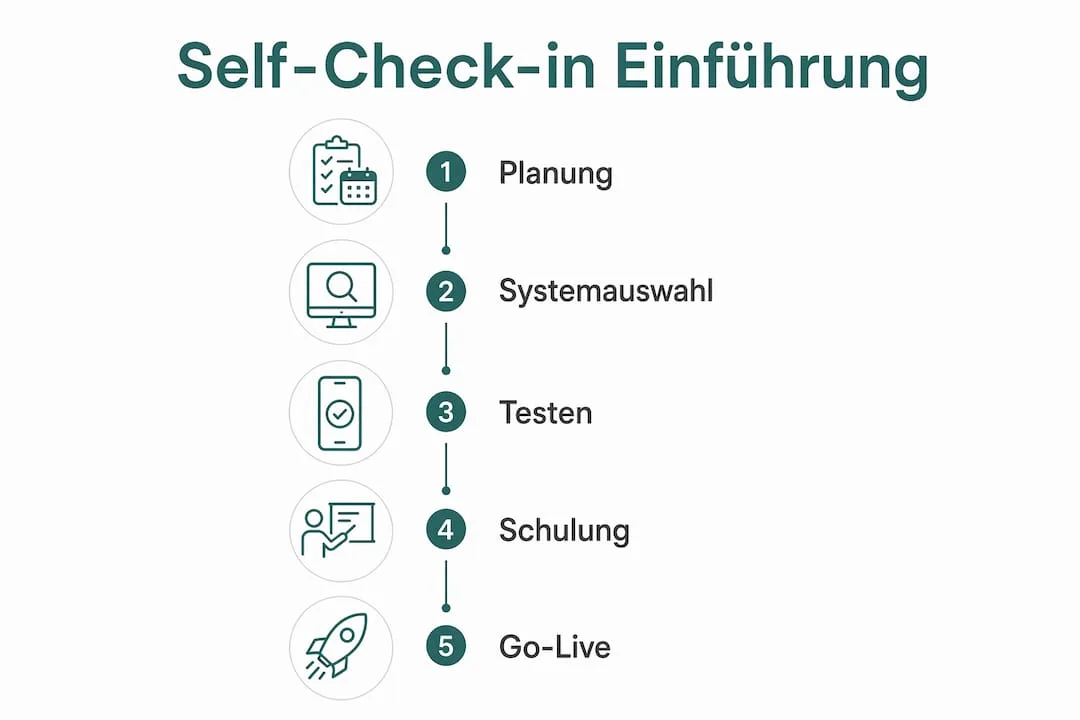 Schritt-für-Schritt-Infografik: So gelingt die Einführung des Self-Check-in
