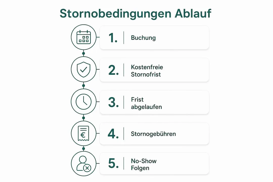 Die Infografik veranschaulicht anschaulich, wie die Stornobedingungen ablaufen.